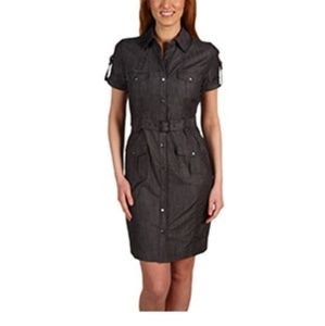 Calvin Klein Shirt Dress Belted Office Sexy Denim